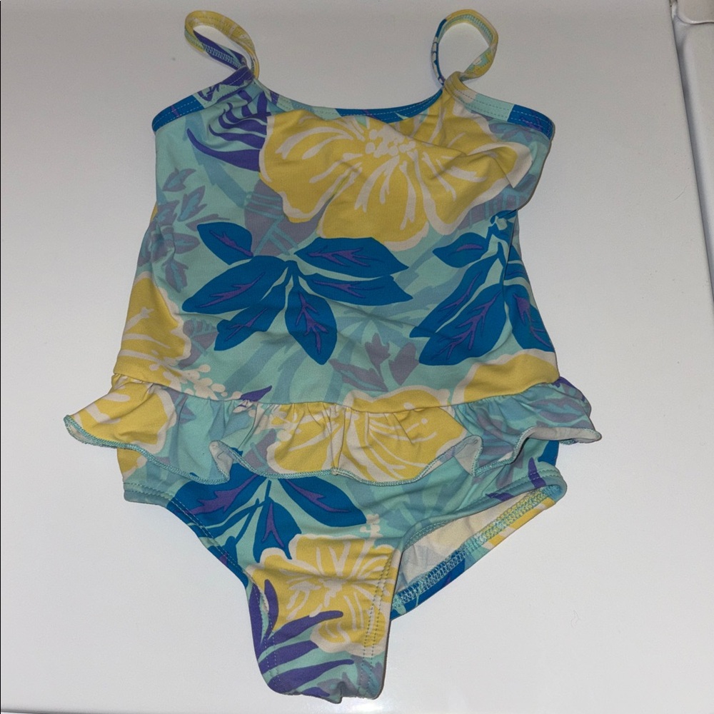 Lilly Pulitzer Girls Vintage Blue and Yellow Swimsuit Size 3T